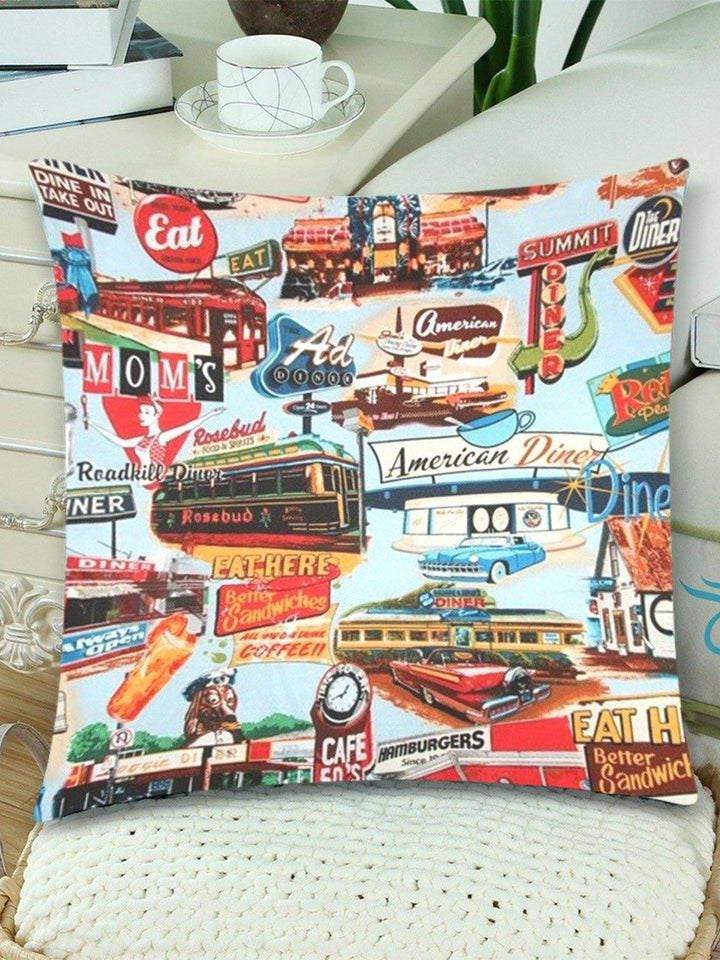 American Diner Throw Pillow Cover 18"x 18" (Twin Sides) (Set of 2) - Poison Arrow Retro