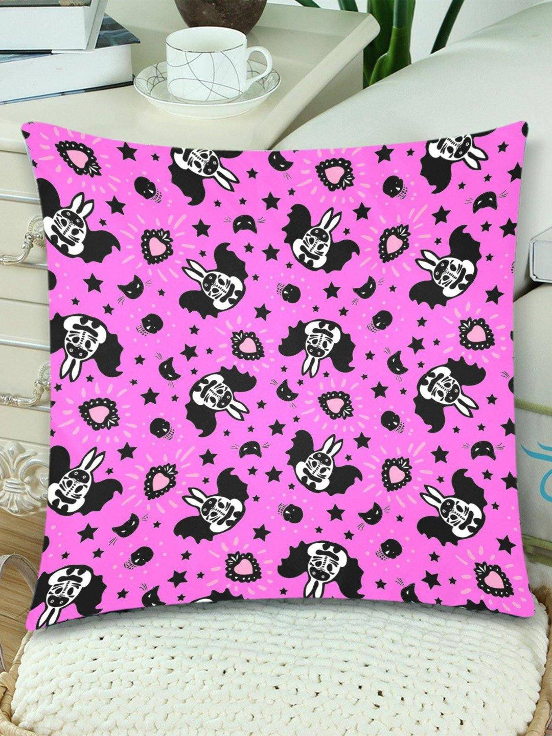 BUNNY BATS PINK Throw Pillow Cover 18"x 18" (Twin Sides) (Set of 2) - Poison Arrow Retro