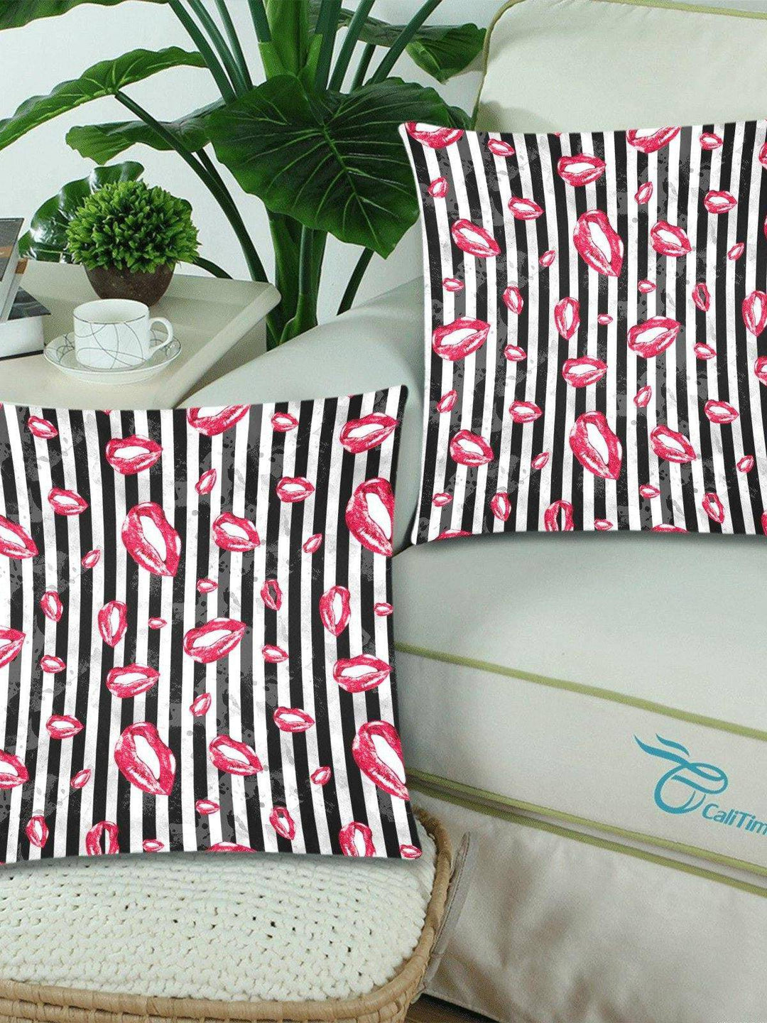 LUCKY LIPS Throw Pillow Cover 18"x 18" (Twin Sides) (Set of 2) - Poison Arrow Retro