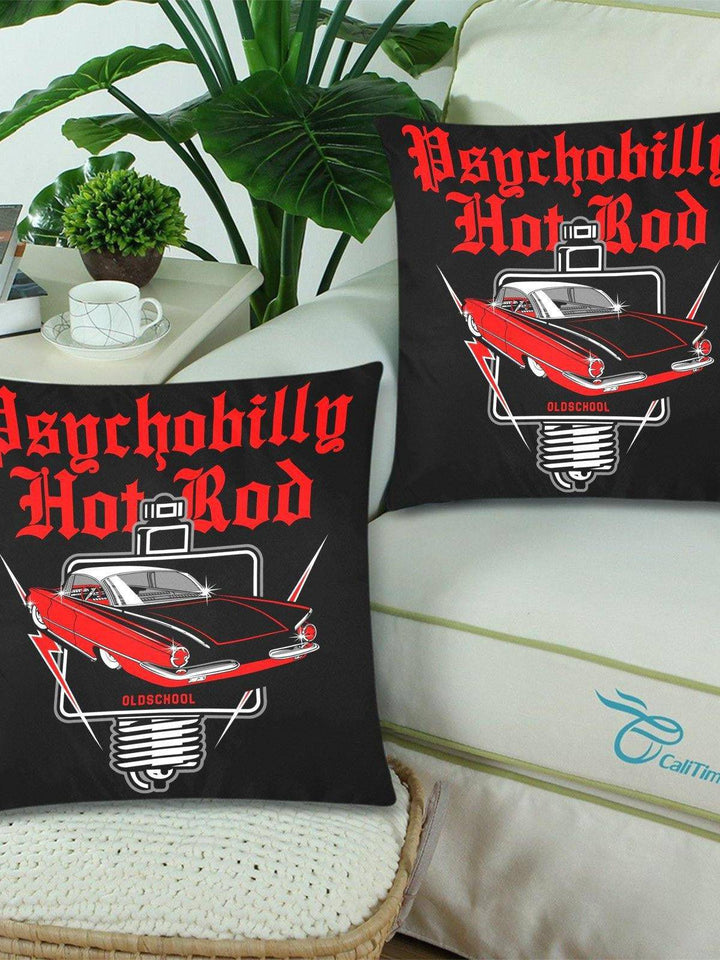 Psychobilly Hotrod Throw Pillow Cover 18"x 18" (Twin Sides) (Set of 2) - Poison Arrow Retro