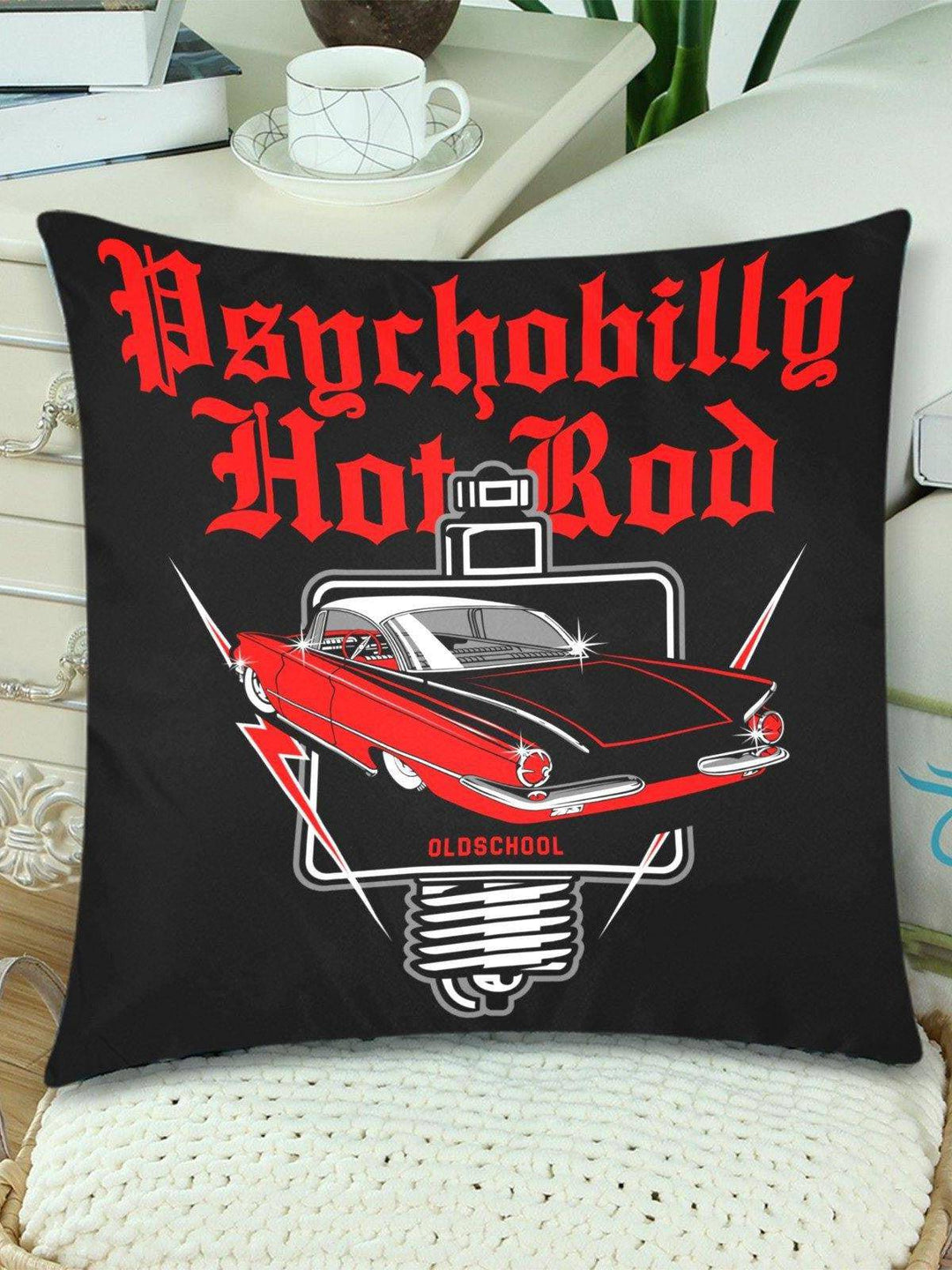 Psychobilly Hotrod Throw Pillow Cover 18"x 18" (Twin Sides) (Set of 2) - Poison Arrow Retro