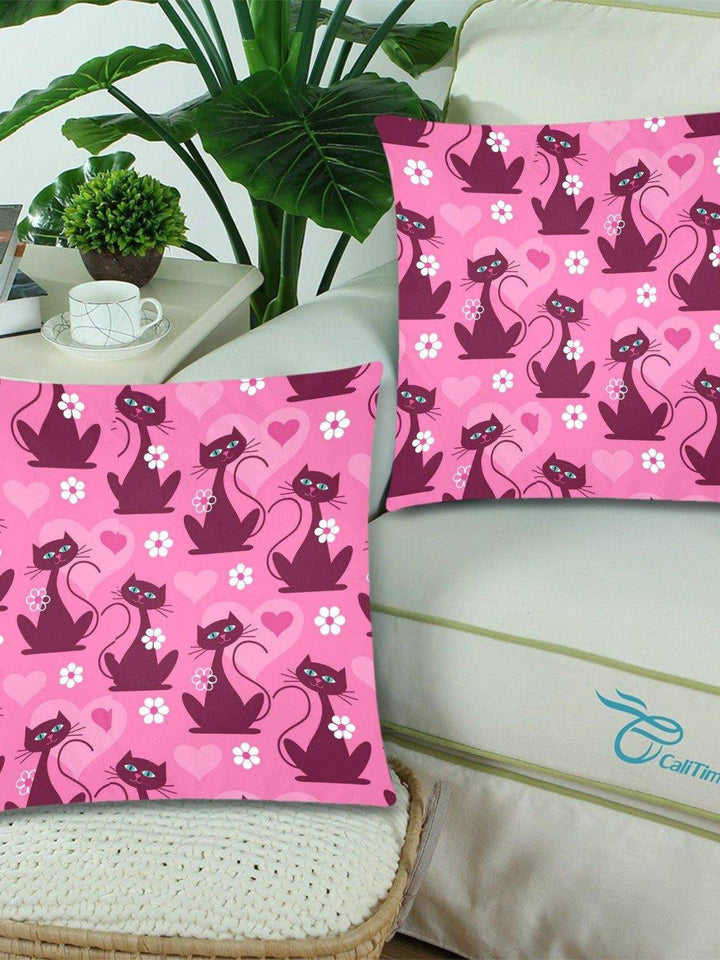 Retro Love Cats Throw Pillow Cover 18"x 18" (Twin Sides) (Set of 2) - Poison Arrow Retro