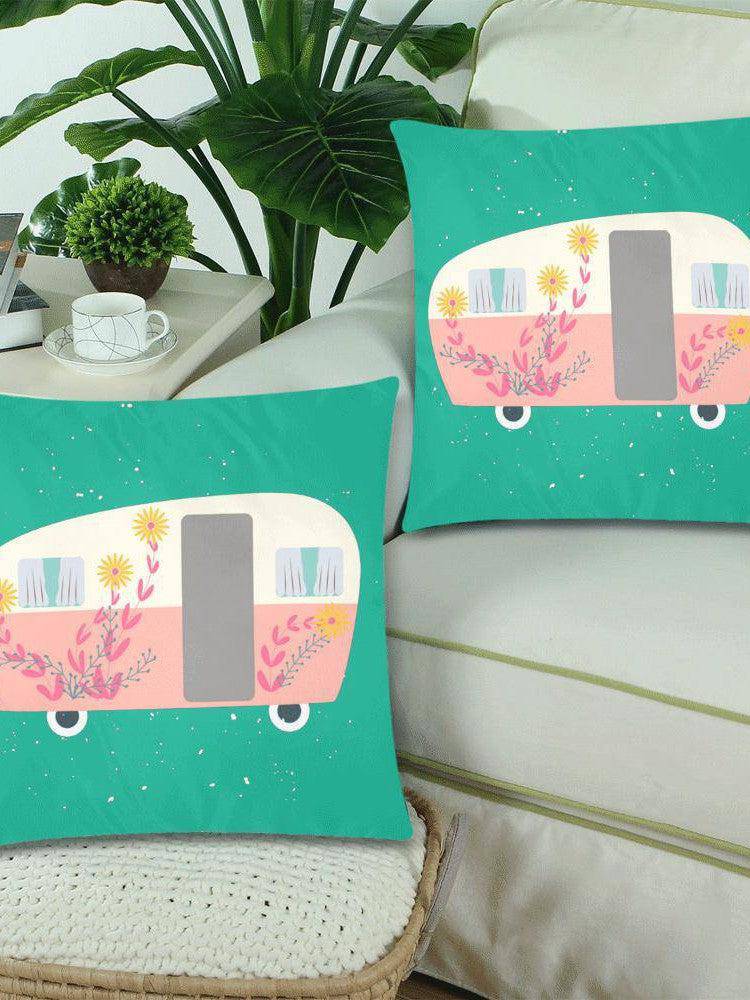 Retro Van Throw Pillow Cover 18"x 18" (Twin Sides) (Set of 2) - Poison Arrow Retro