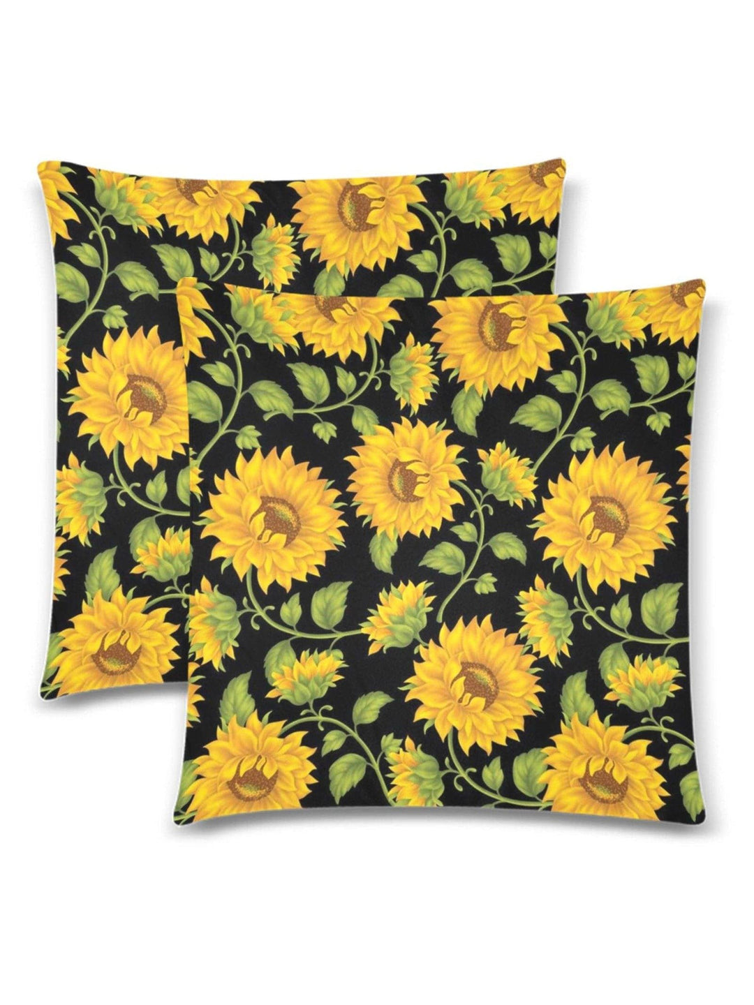 SUNFLOWERS BLACK Throw Pillow Cover 18"x 18" (Twin Sides) (Set of 2) - Poison Arrow Retro