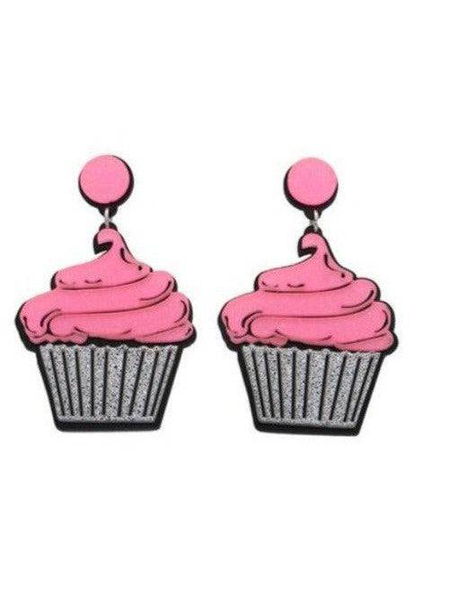 PINK CUPCAKES Acrylic Drop/Dangle Stud Post Earrings - Poison Arrow Retro