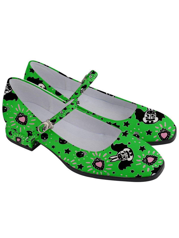 Bunny Bats Monster Green Women's Mary Jane Shoes - Poison Arrow Retro