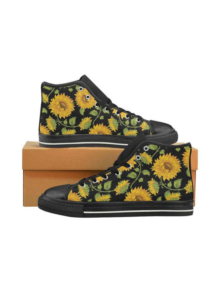 SUNFLOWERS BLACK High Top Canvas Kid's Shoes - Poison Arrow Retro