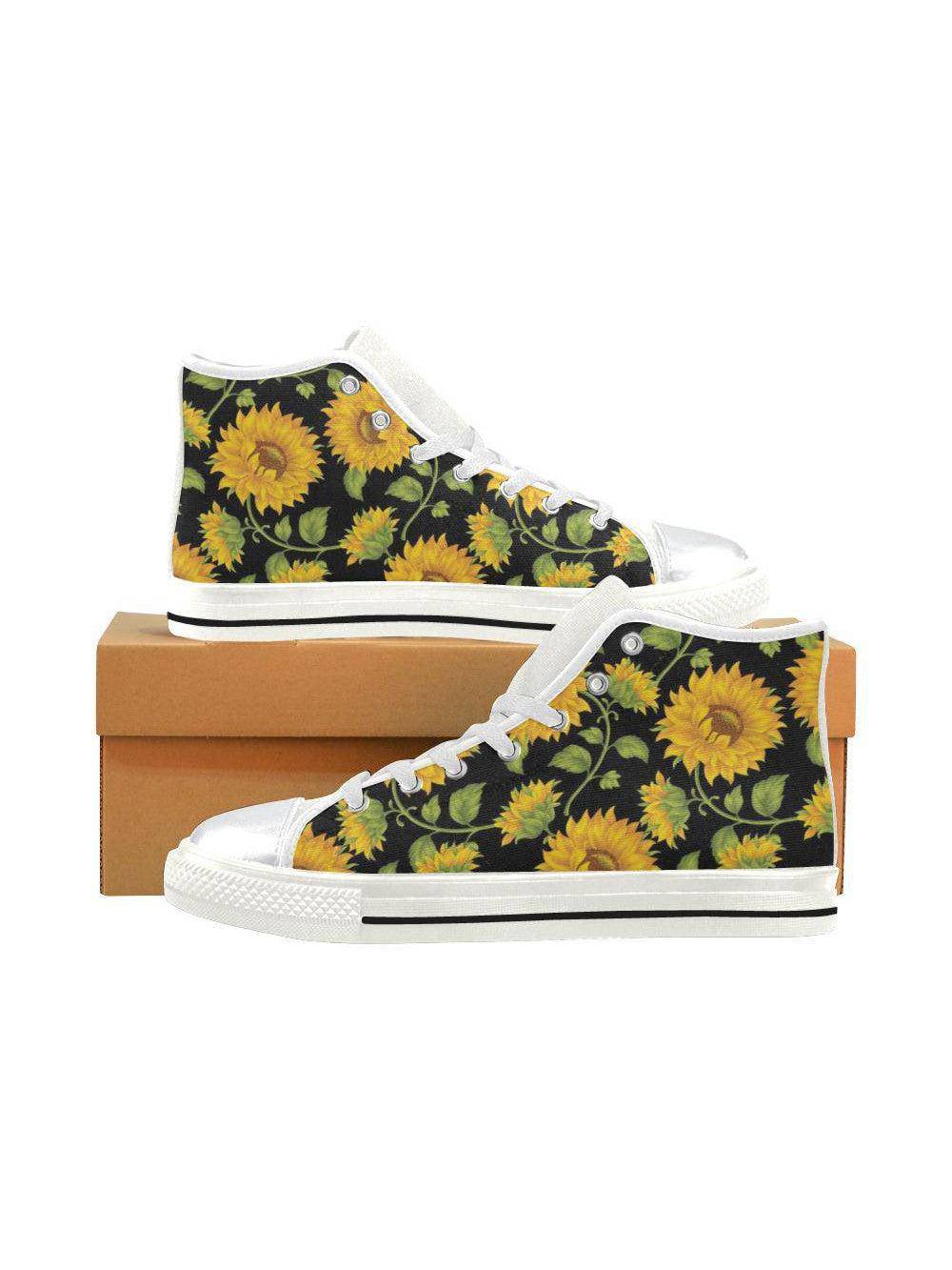 SUNFLOWERS BLACK High Top Canvas Kid's Shoes - Poison Arrow Retro