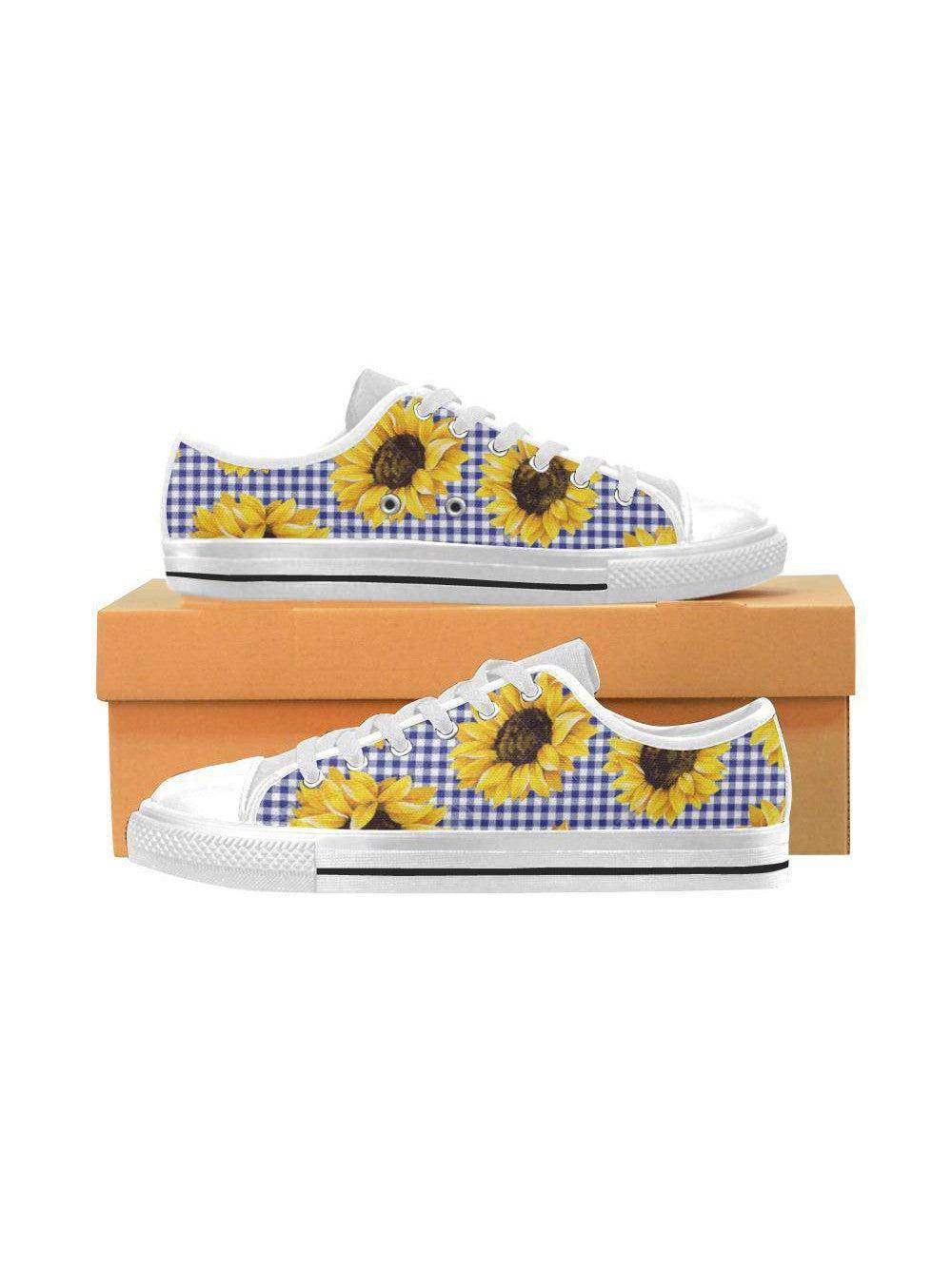 SUNFLOWERS GINGHAM Kid's Canvas Sneakers - Poison Arrow Retro