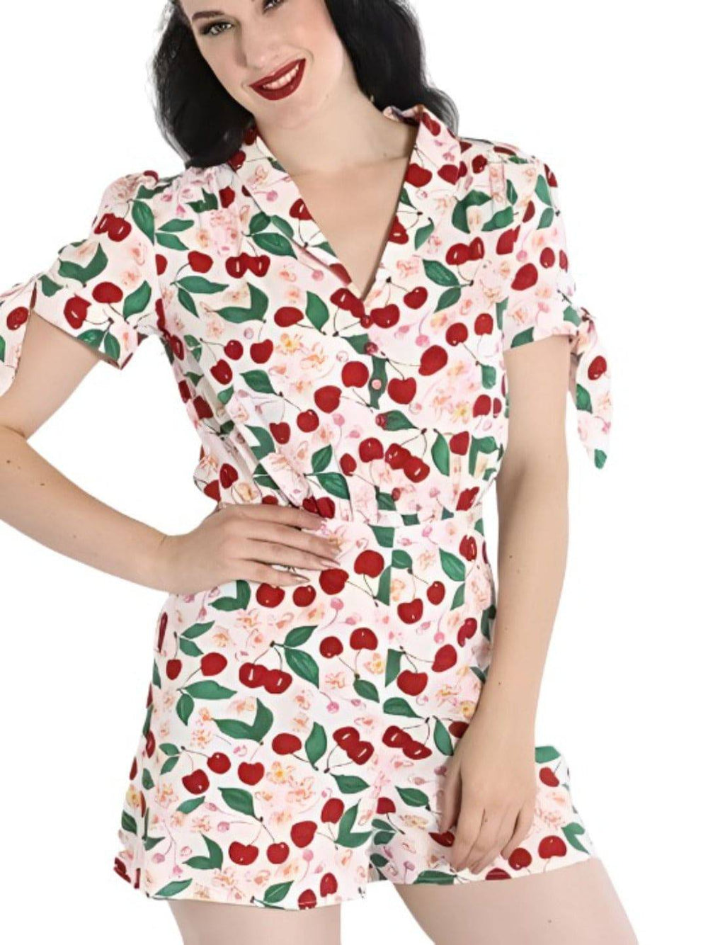 HELL BUNNY SIMONA CHERRIES PLAYSUIT - Poison Arrow Retro