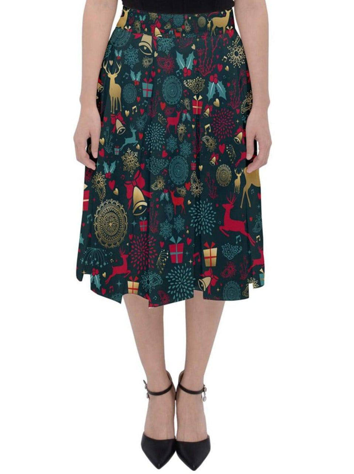 Christmas Reindeer midi skirt with festive prints, perfect for holiday parties, featuring a pleated design and regular fit.