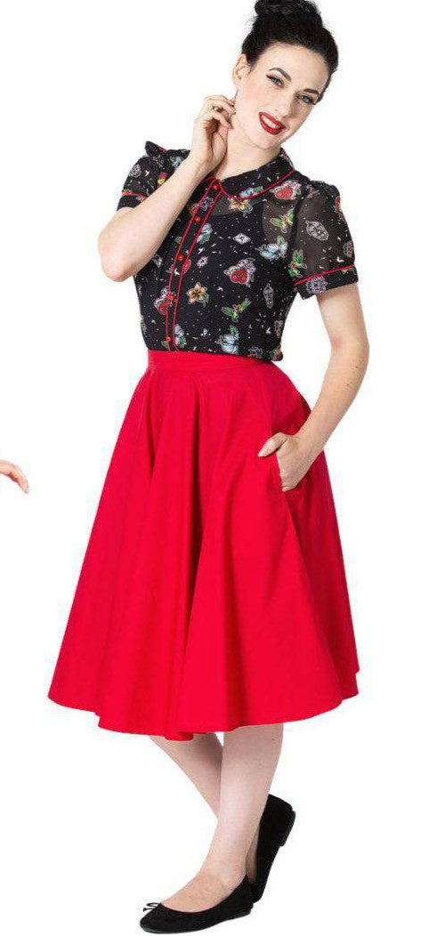 Hell Bunny Paula Red Circle Skirt - Poison Arrow Retro