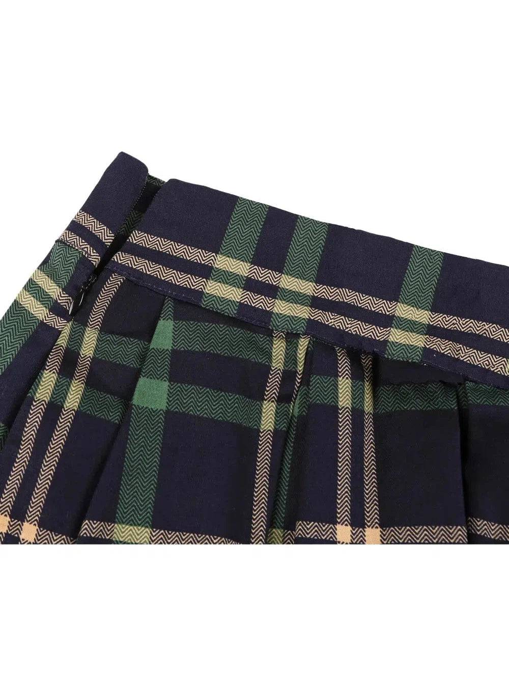 Pleated Tartan Plaid Midi Skirts