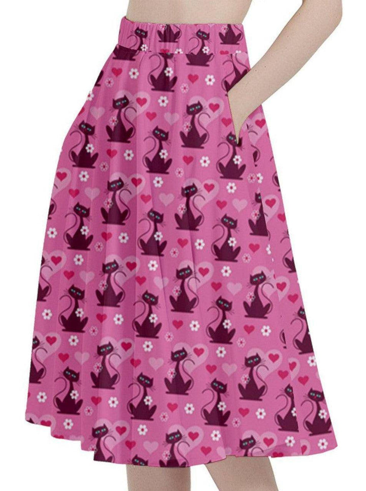 Retro Love Cats Full Circle Skirt - Poison Arrow Retro