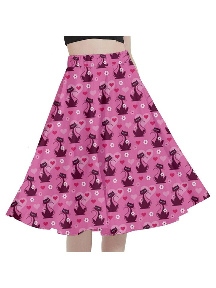 Retro Love Cats Full Circle Skirt - Poison Arrow Retro