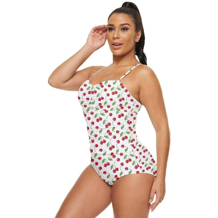 Cherry Bombshell White Retro Full Coverage Swimsuit - Poison Arrow Retro