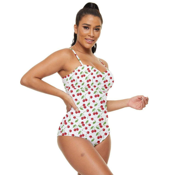 Cherry Bombshell White Retro Full Coverage Swimsuit - Poison Arrow Retro