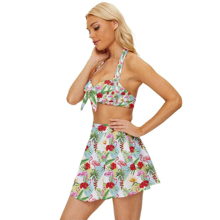 Flamingos Vintage Style Bikini Top and Skirt Set - Poison Arrow Retro