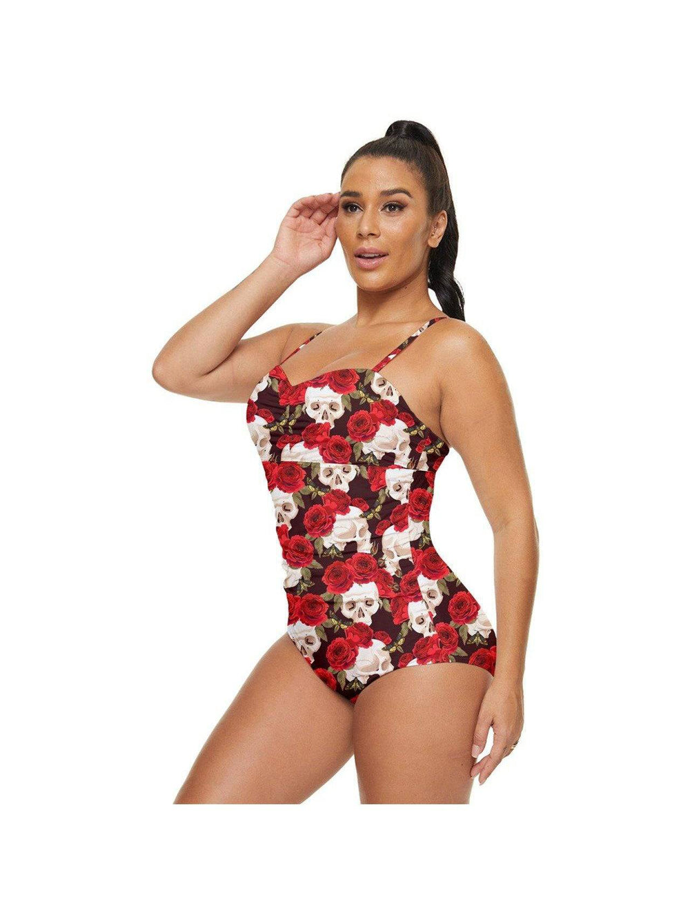 SKULLS AND ROSES Retro Full Coverage Swimsuit - Poison Arrow Retro