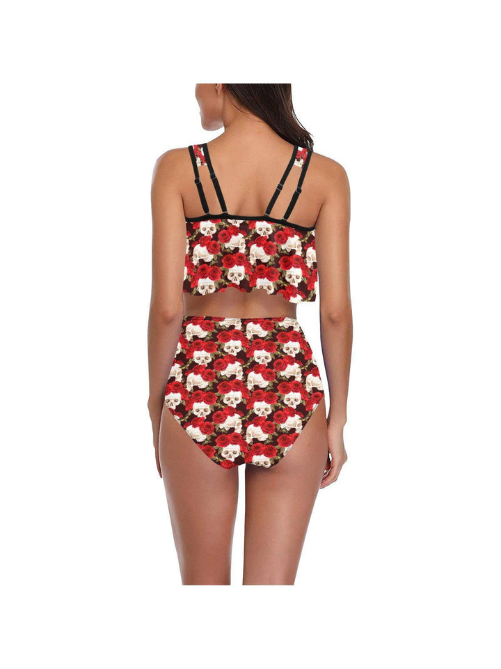 SKULLS AND ROSES Ruffle Top High Waisted Bikini - Poison Arrow Retro