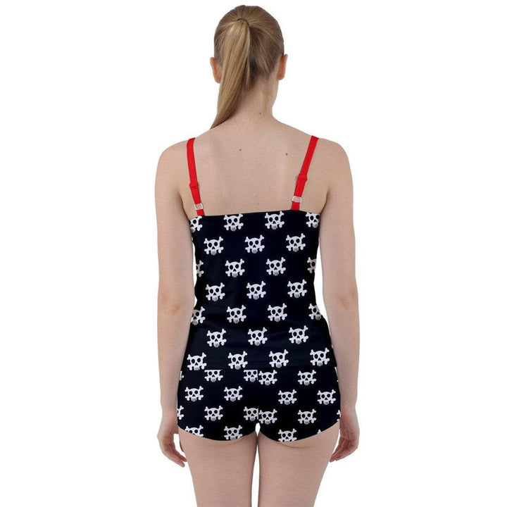 Skulls & Crossbones Tie Front Two Piece Tankini - Poison Arrow Retro