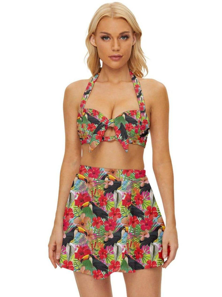 Toucans Vintage Style Bikini Top and Skirt Set - Poison Arrow Retro