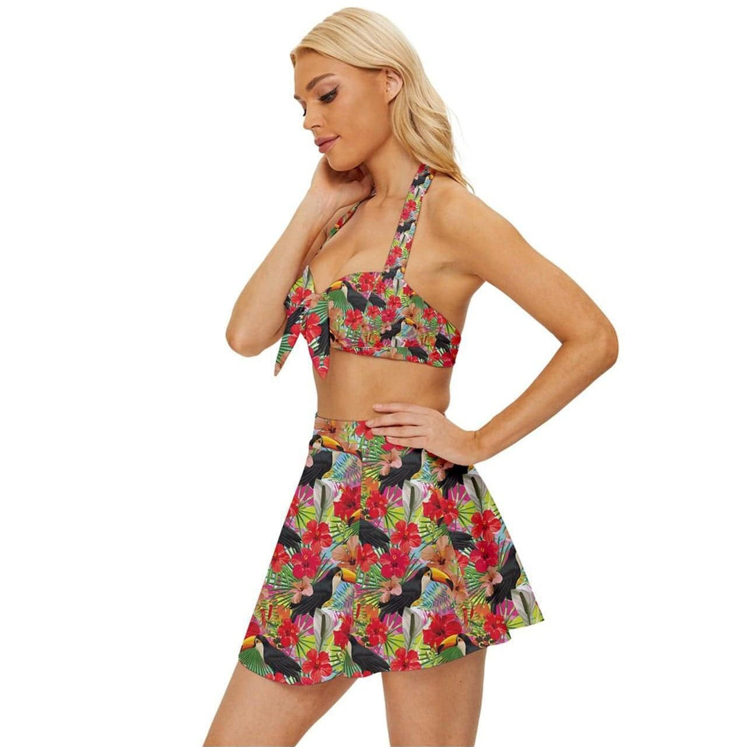 Toucans Vintage Style Bikini Top and Skirt Set - Poison Arrow Retro