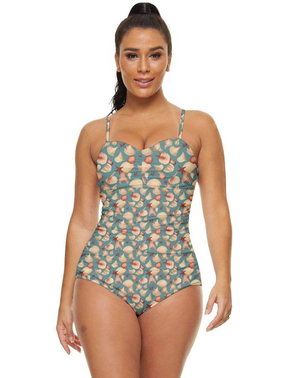 Vintage Seashells Retro Full Coverage Swimsuit