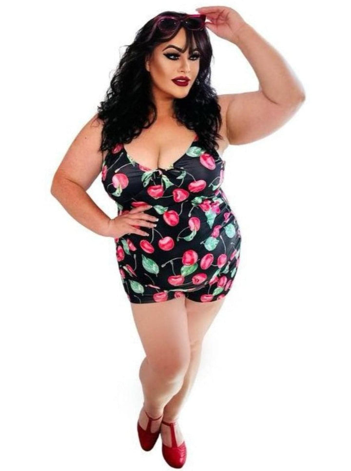 Retro Cherries Tie Front Two Piece Tankini