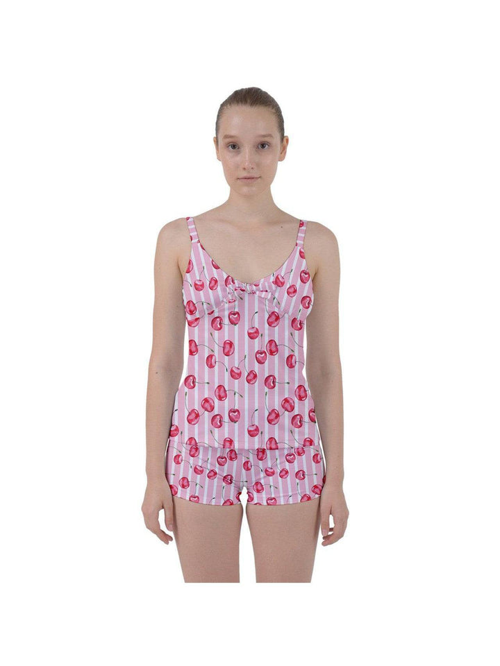 Retro Cherries Tie Front Two Piece Tankini