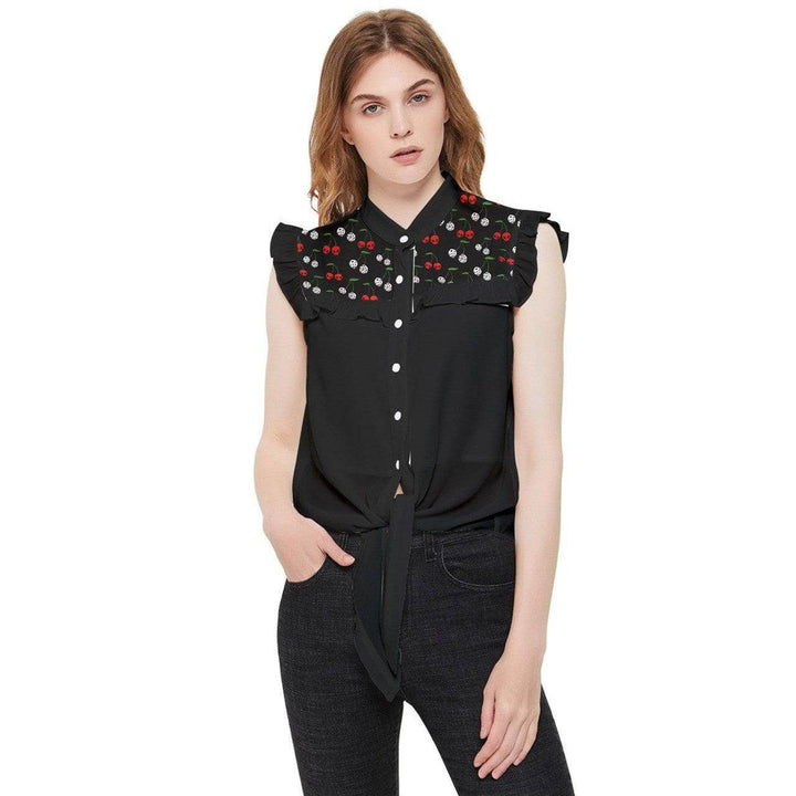 Cherry Skulls & Dice Tie Front Top - Poison Arrow Retro