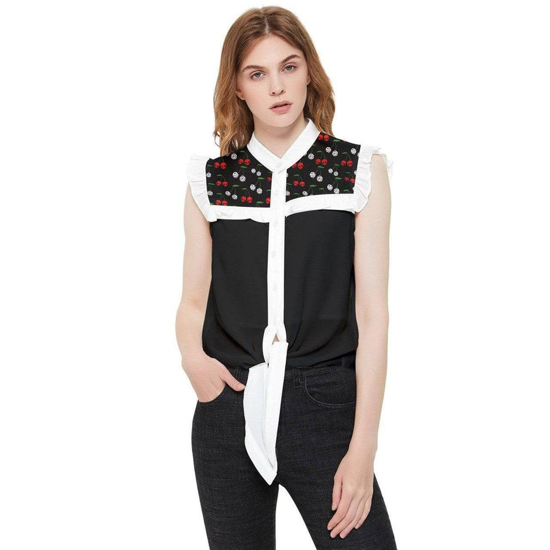 Cherry Skulls & Dice Tie Front Top - Poison Arrow Retro