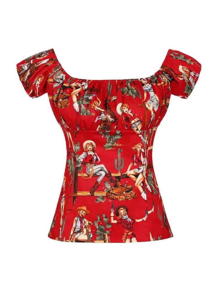 Cowgirl Red Peasant Style Top