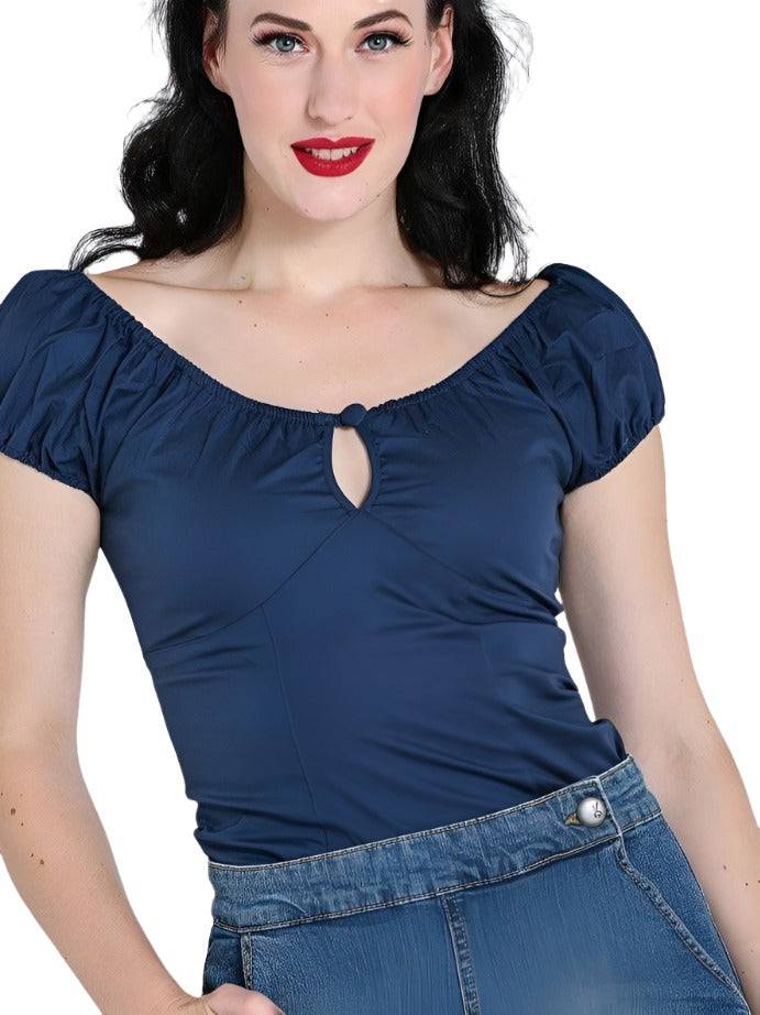 HELL BUNNY MELISSA TOP NAVY - Poison Arrow Retro