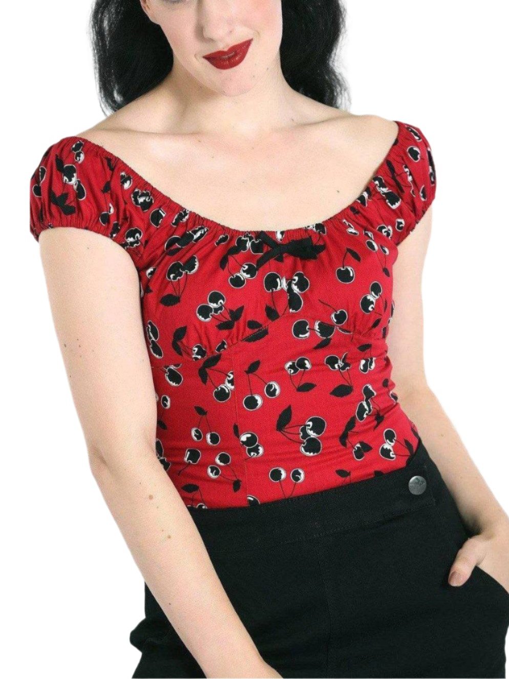 Hell Bunny Red with Black Cherries Alison Top - Poison Arrow Retro