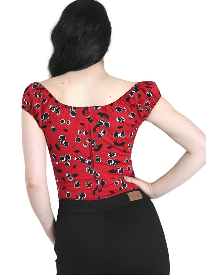 Hell Bunny Red with Black Cherries Alison Top - Poison Arrow Retro