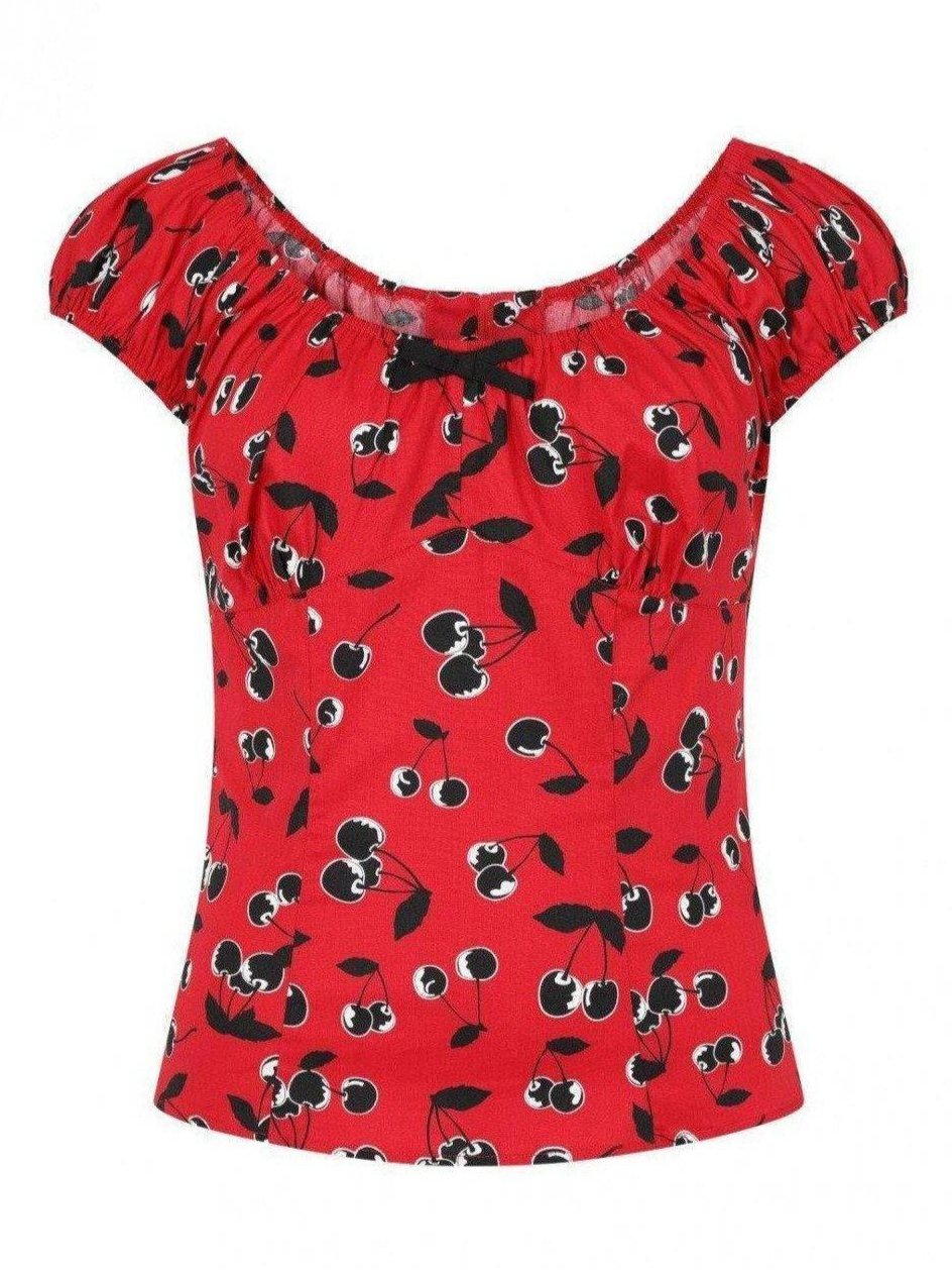 Hell Bunny Red with Black Cherries Alison Top - Poison Arrow Retro