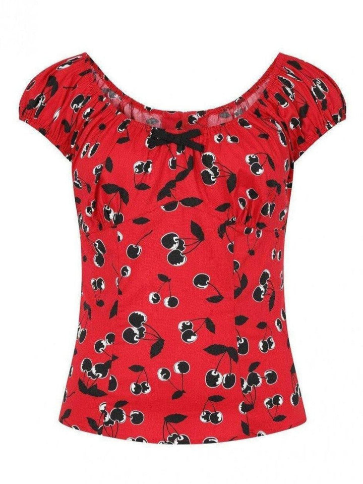 Hell Bunny Red with Black Cherries Alison Top - Poison Arrow Retro