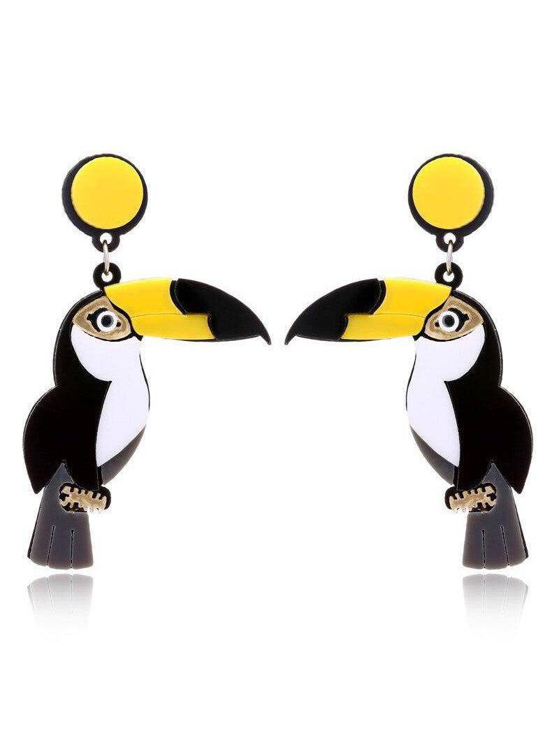 TOUCANS Acrylic Drop/Dangle Stud Post Earrings - Poison Arrow Retro