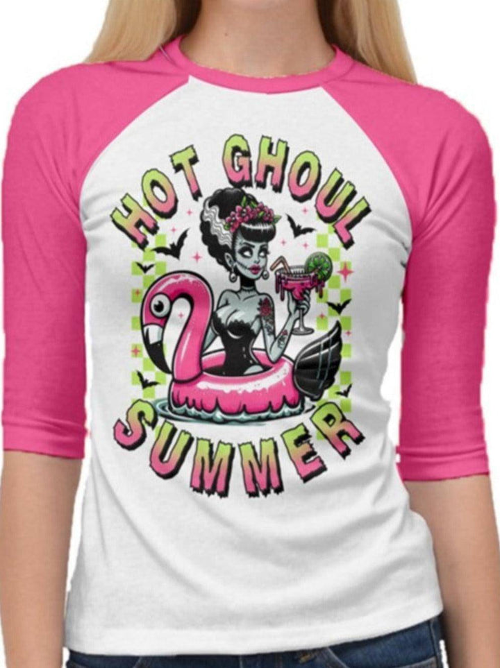 Hot Ghoul Summer Flamingo 3/4 Raglan Tshirt - Poison Arrow Retro