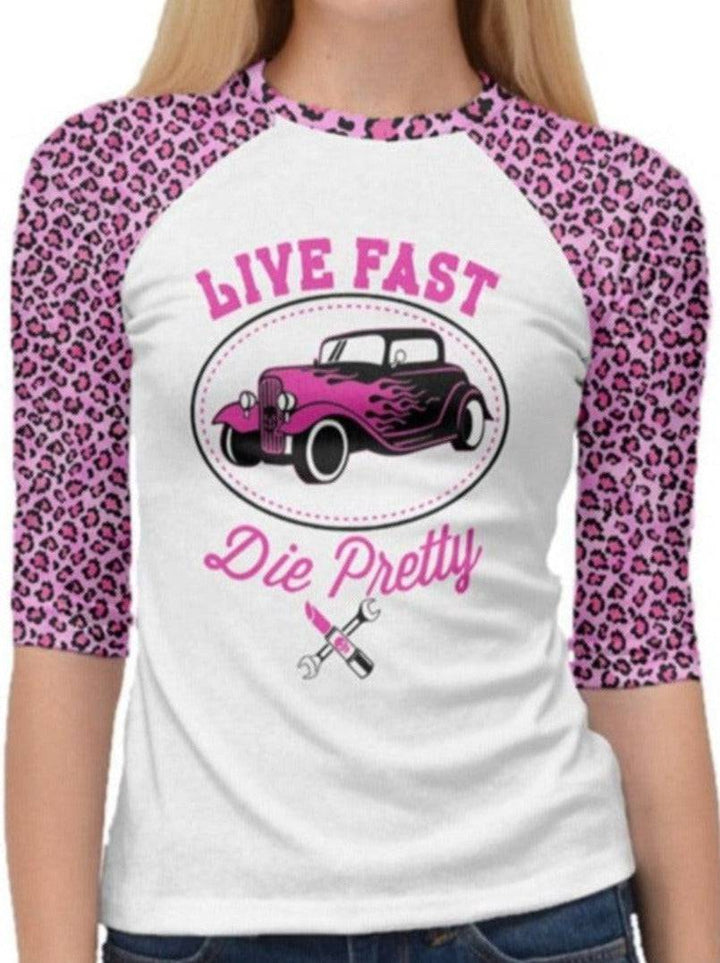 Live Fast Die Pretty 3/4 Raglan Tshirt - Poison Arrow Retro