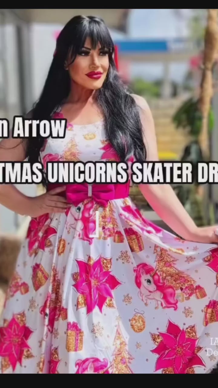 CHRISTMAS UNICORNS Knee Length Skater Dress With Pockets