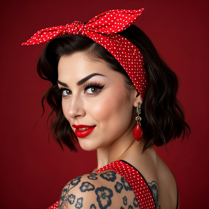 RED POLKA DOT WIRED ROCKABILLY HAIR TIE