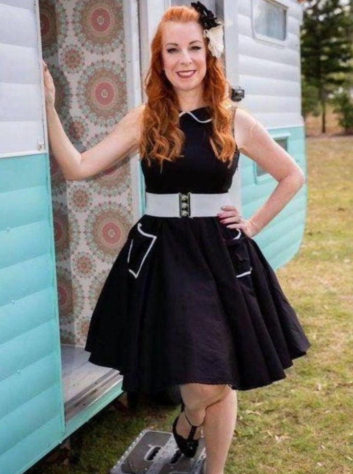 'SALEM' Vintage 50's Retro Black Swing Dress