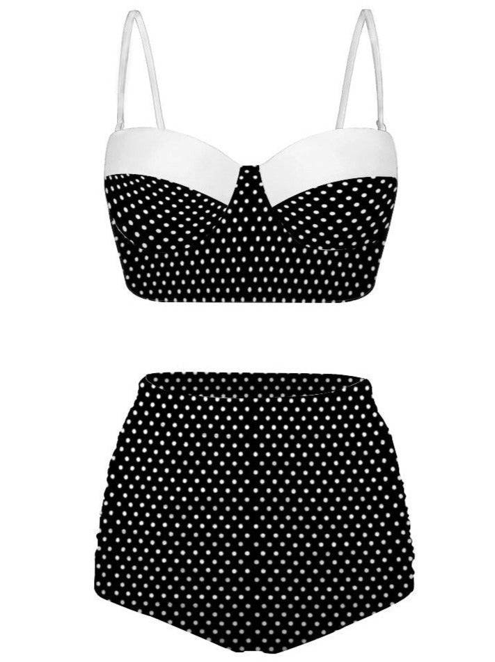 Black Polka Dot High Waist Retro Bikini - Poison Arrow Retro