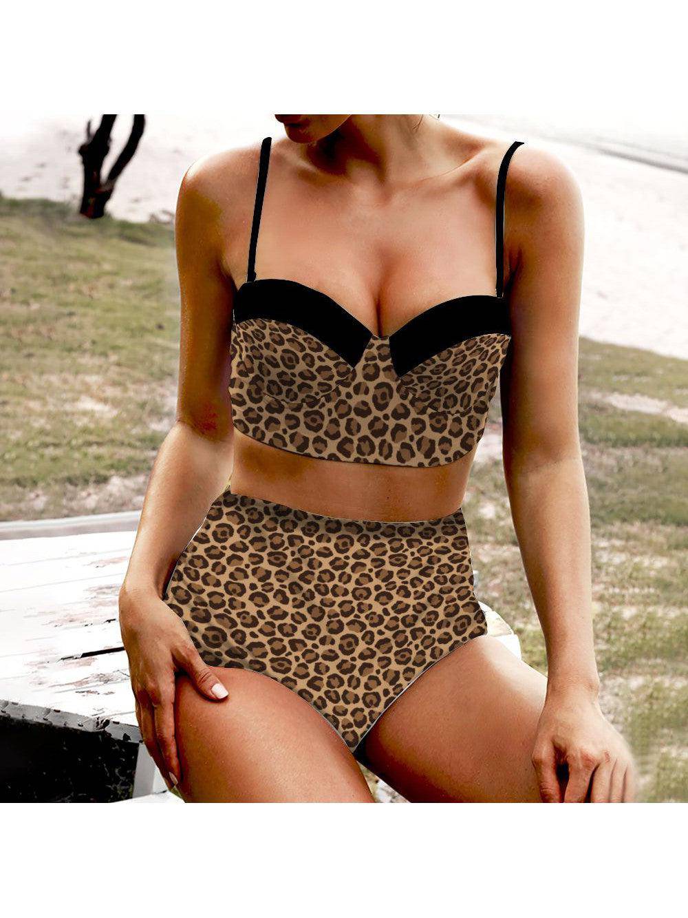 Leopard Print High Waist Retro Bikini