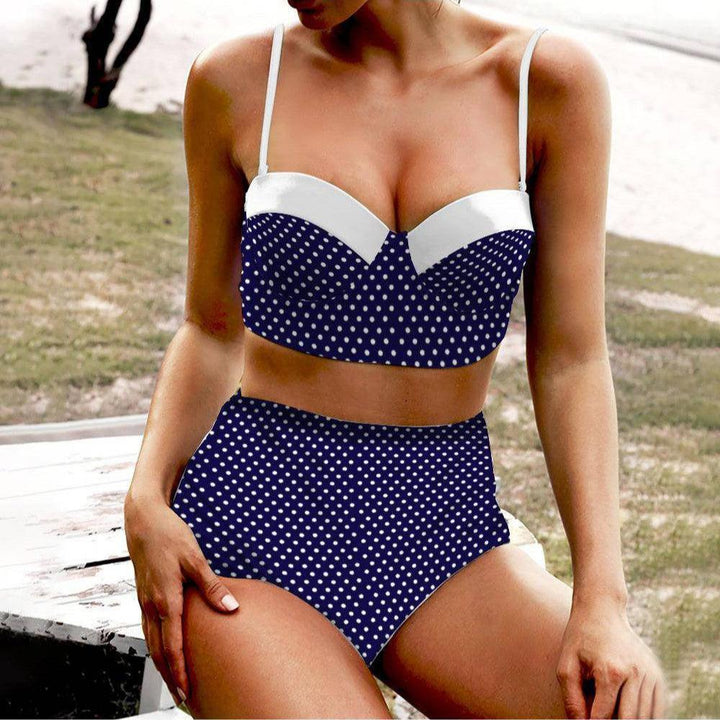 Navy Polka Dot High Waist Retro Bikini - Poison Arrow Retro