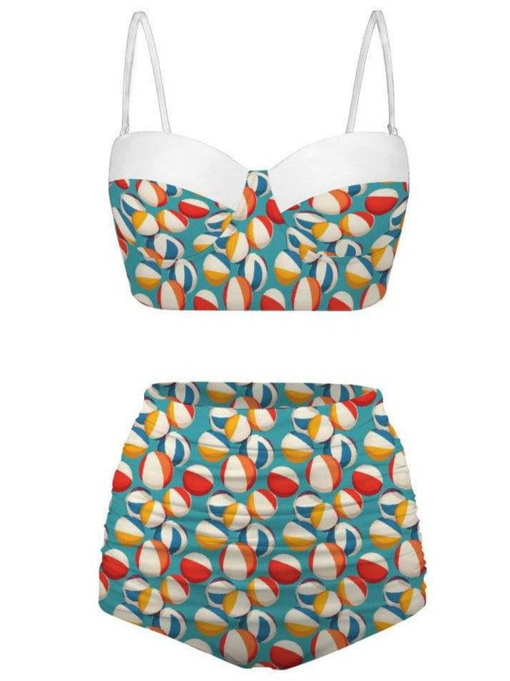 Retro Beach Balls High Waist Retro Bikini - Poison Arrow Retro