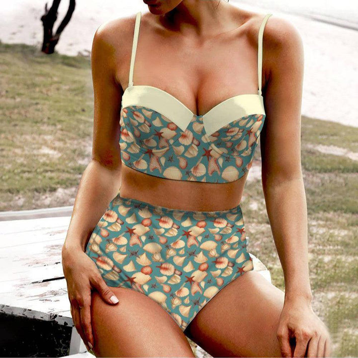 Vintage Seashells High Waist Retro Bikini - Poison Arrow Retro