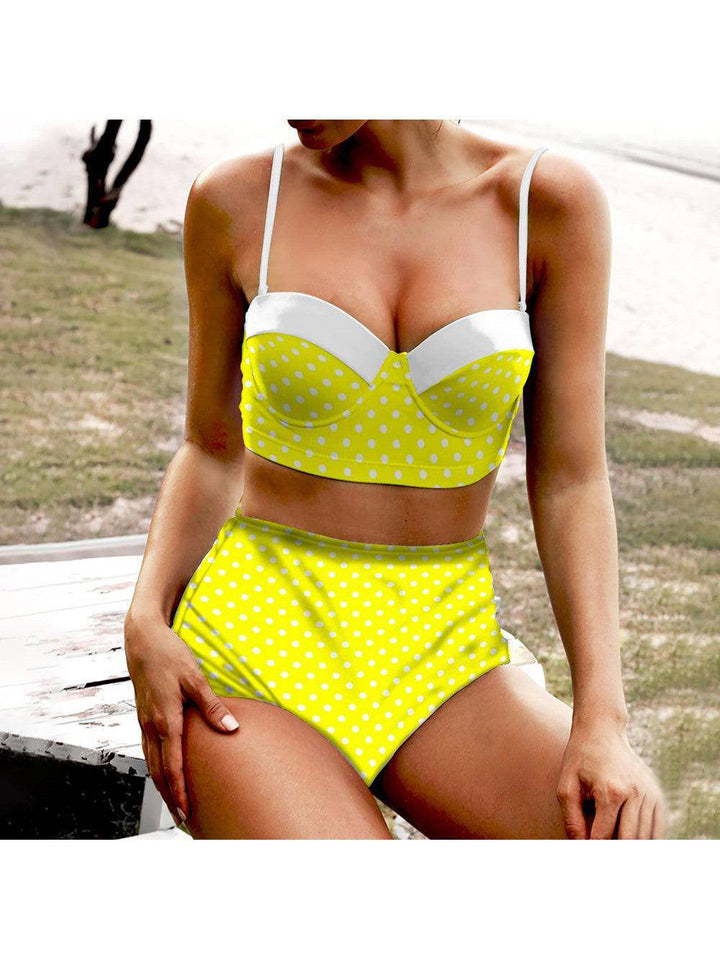 Yellow Polkadot High Waist Retro Bikini - Poison Arrow Retro